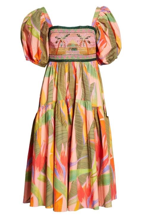 FARM Rio Dresses & Skirts - Farm Rio Embroidered Top Midi Dress in Pink Garden - M